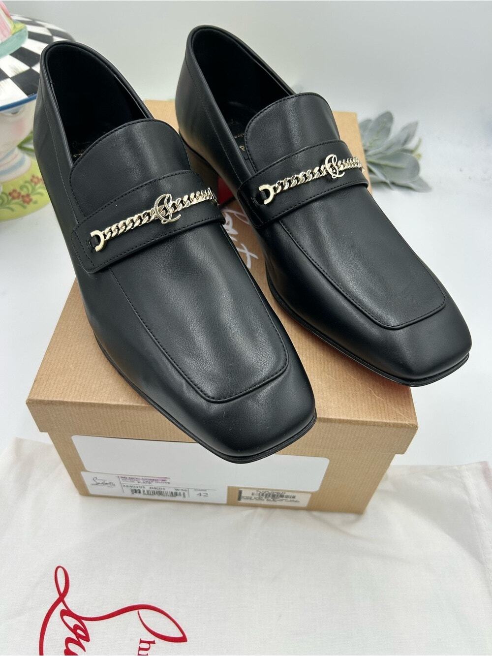 Men's Christian Louboutin, MJ, Moc loafers CL chain logo size 42